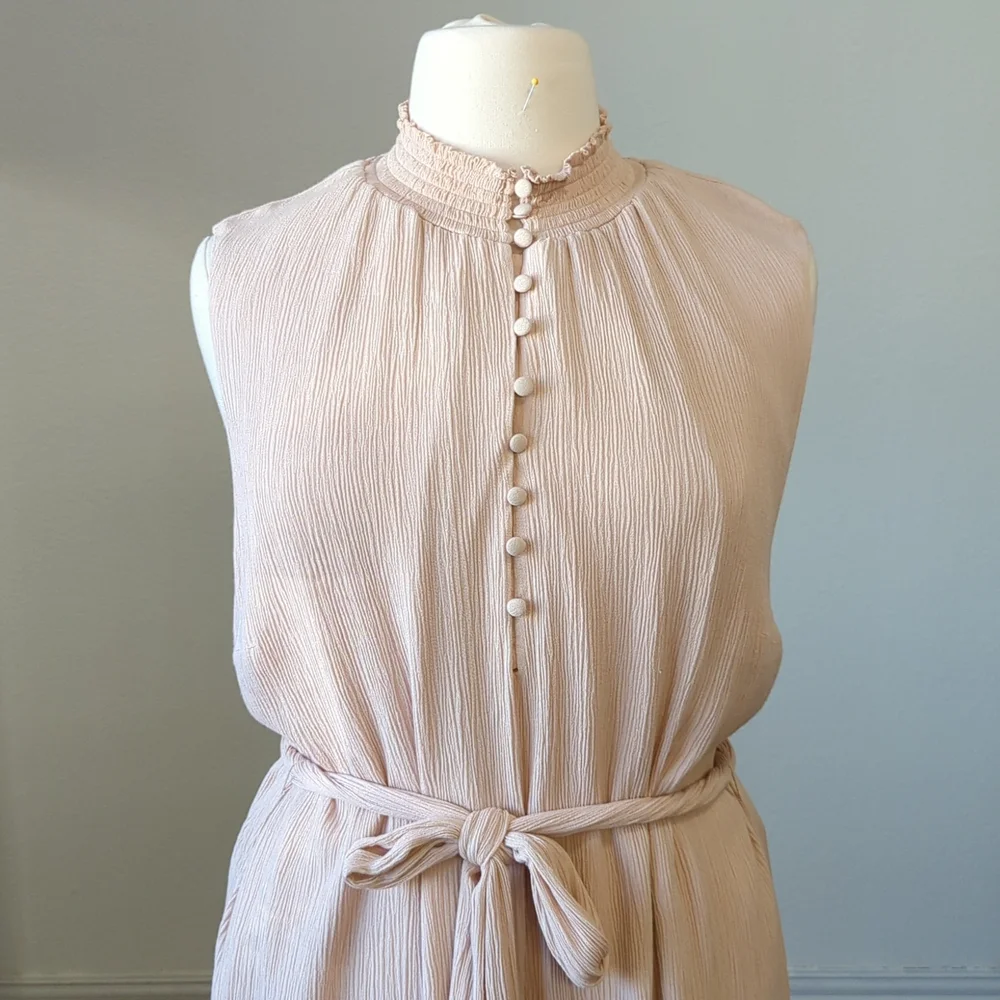 Eloquii Half Button Blouson Shift Dress Beige 24 casual bohemian summer plus - Picture 3 of 9